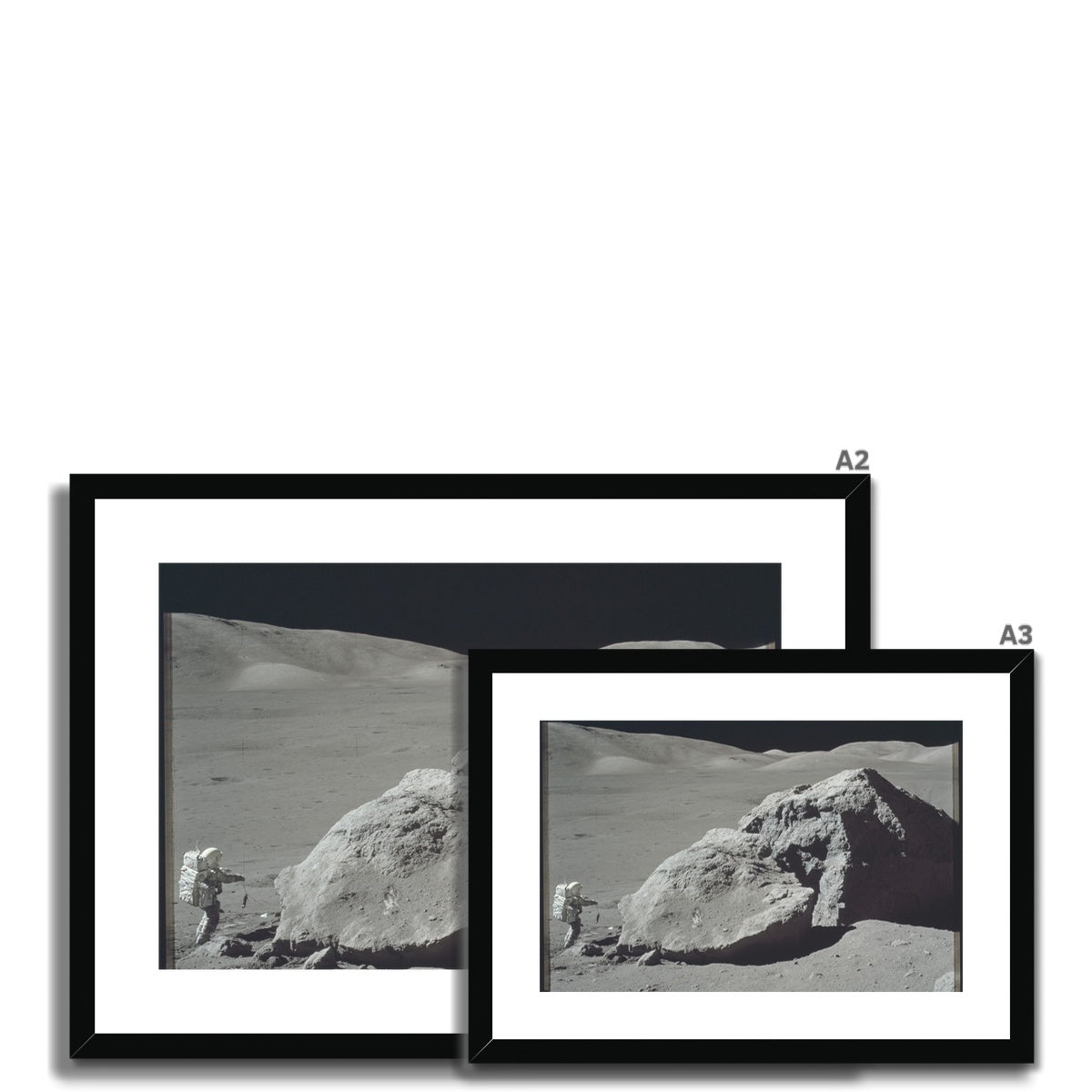 Size comparison of North Massif Boulder framed and mounted prints in different sizes
