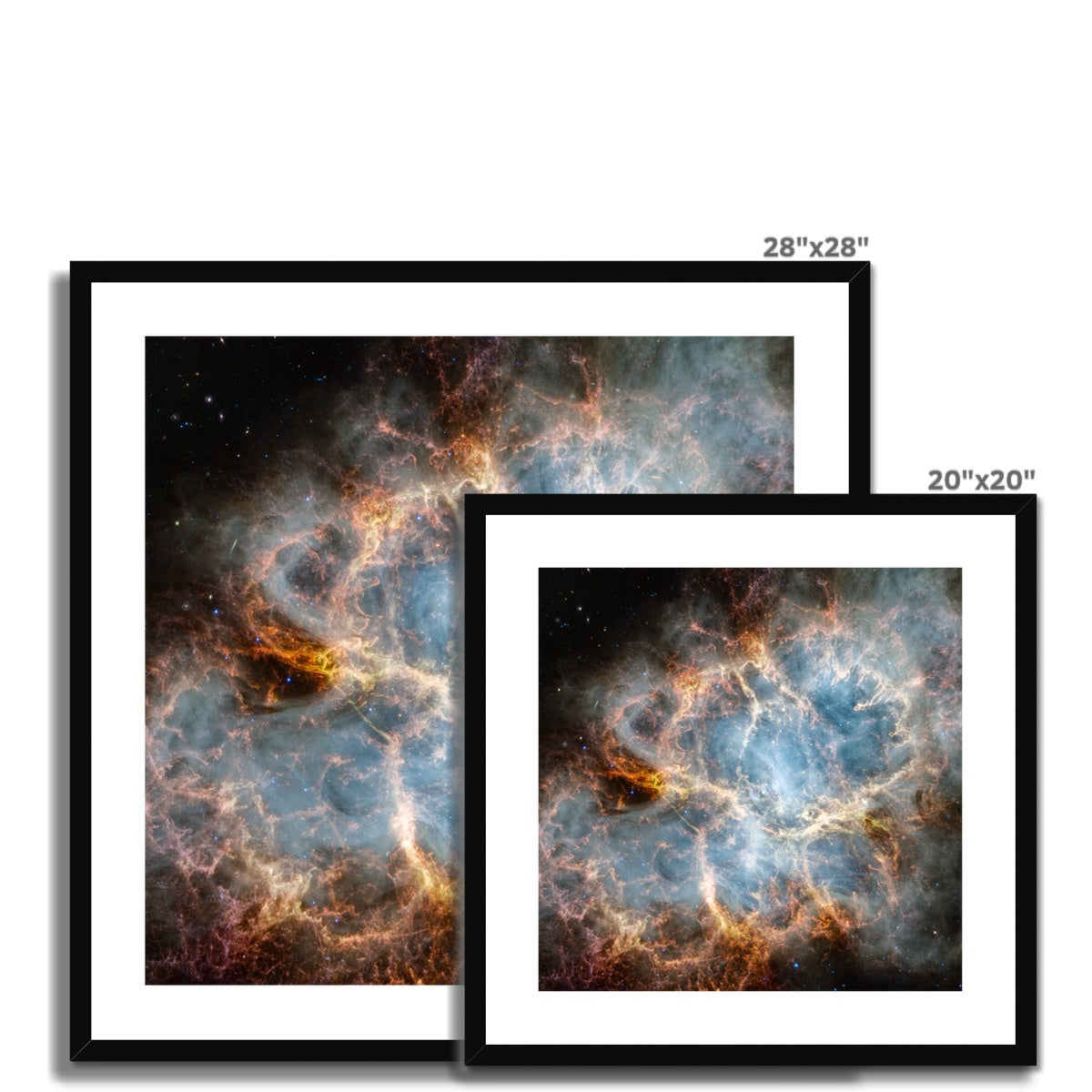 Size comparison of Crab Nebula framed and mounted prints in different sizes